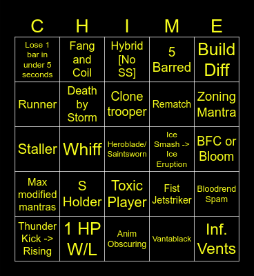 CHIME OF CONFLICT BINGO Card