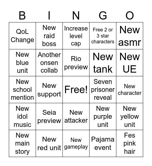 Blue archive Bingo Card