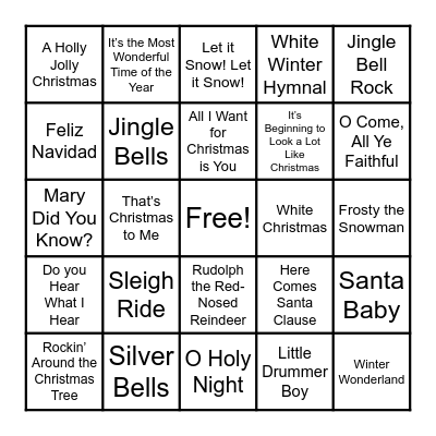 Christmas Song Bingo! Bingo Card