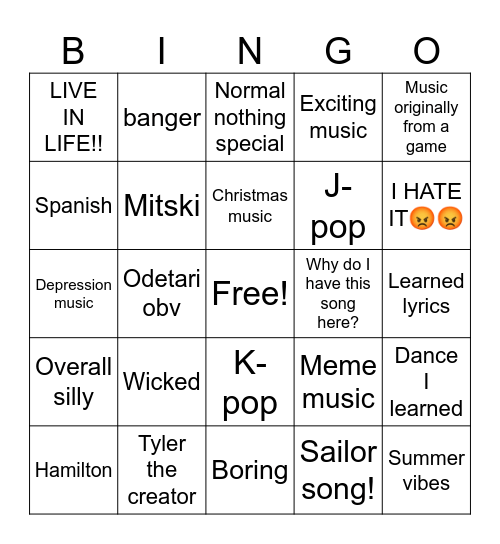 Spotify bingo! Bingo Card