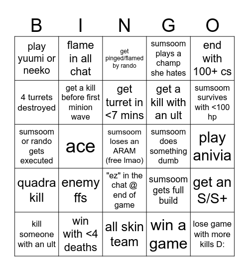 sumsoom charity bingo! Bingo Card