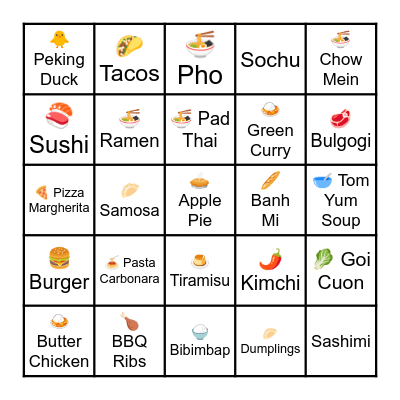Food Bingo Card