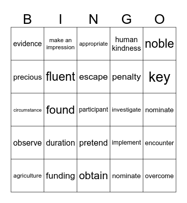 Untitled Bingo Card