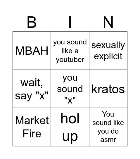 My Voice bingo Card