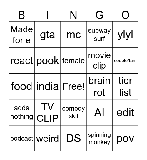 Untitled Bingo Card