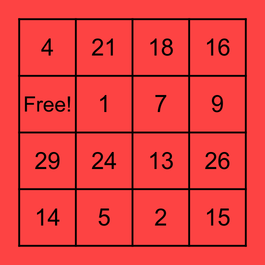 Merry Christmas Bingo Card