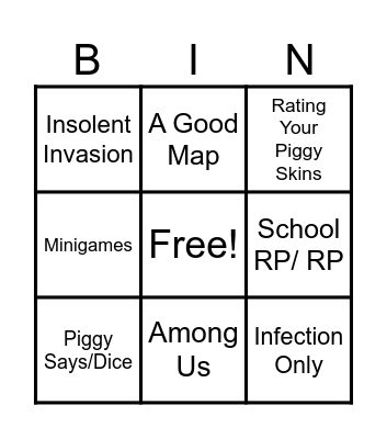 Piggy Build Mode Bingo Card