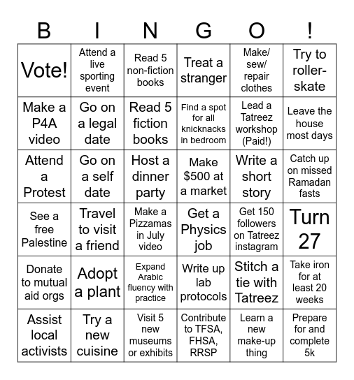 Smeen's 2025 Vision Bingo Card