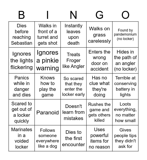 Pressure Player Bingo Card