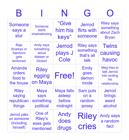 NYE Bingo Card