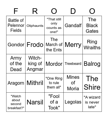LOTR BINGO Card
