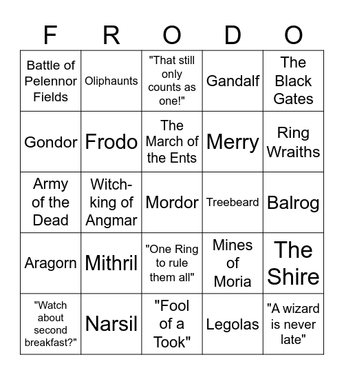 LOTR BINGO Card