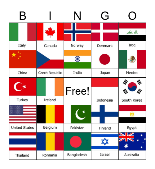 Flag Bingo Card