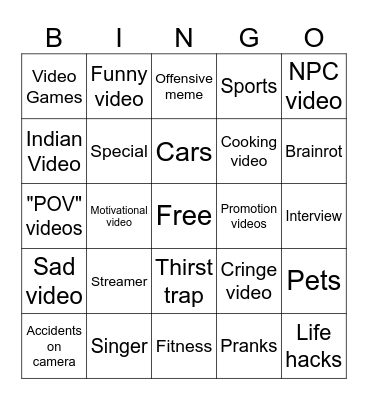 Instagram Reels bingo Card