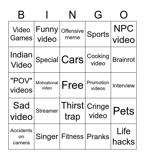 Instagram Reels bingo Card