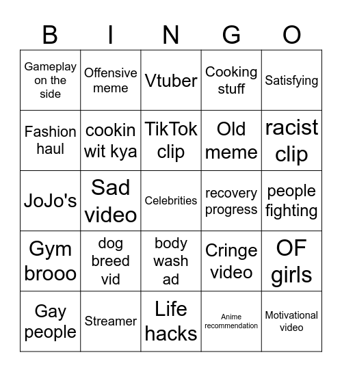 Instagram Reels bingo Card