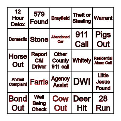 Holiday Dispatcher Bingo Card