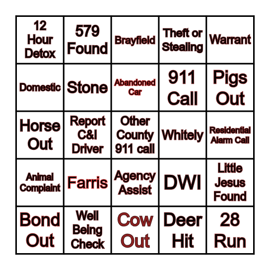 Holiday Dispatcher Bingo Card