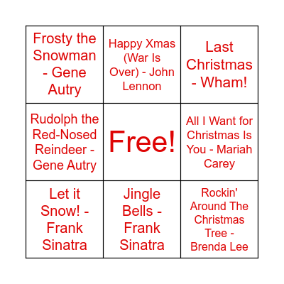 Holiday Song Bingo Card