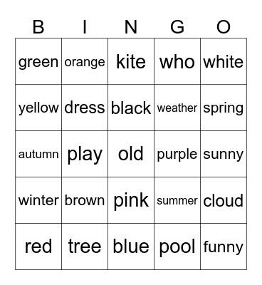 colors & numbers Bingo Card