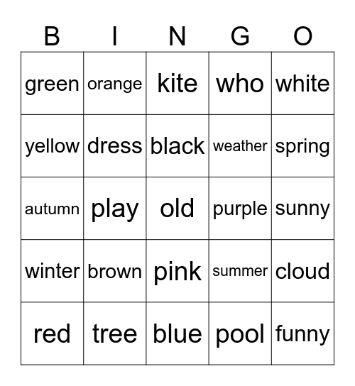 colors & numbers Bingo Card