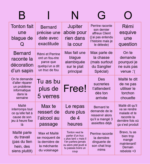 Bingo de Noël chez François Bingo Card