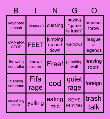 gamer rage Bingo Card