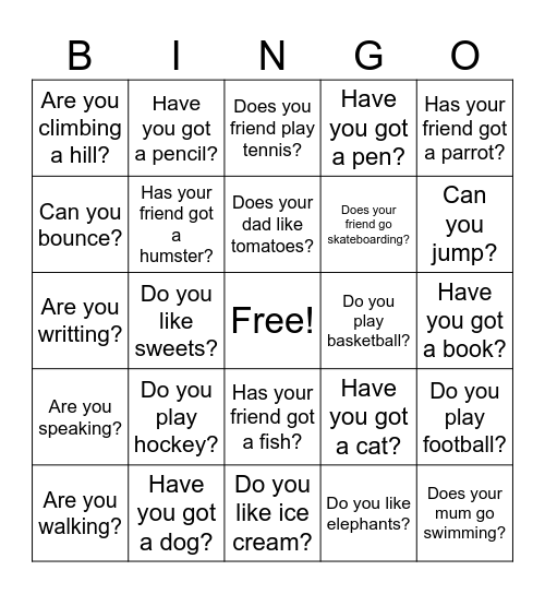 Speaking Bingo Card