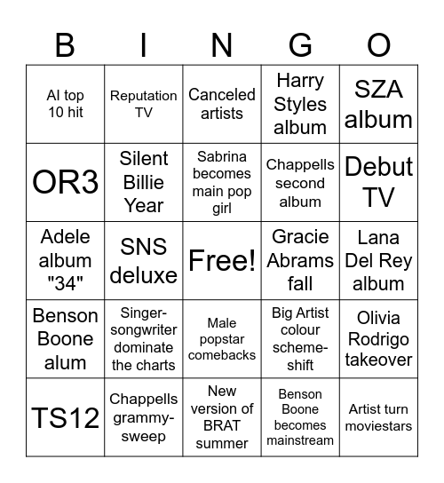 MUSIC BINGO Card