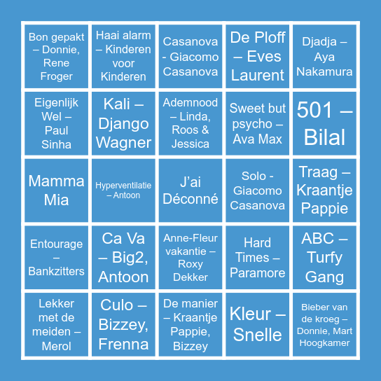 CAPRI'S MUZIEK BINGO Card