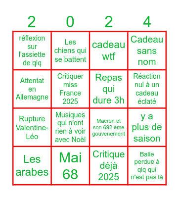 Repas de Noël Bingo Card