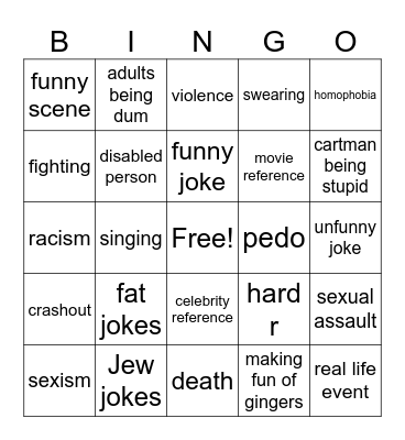 South Park Bingo Card