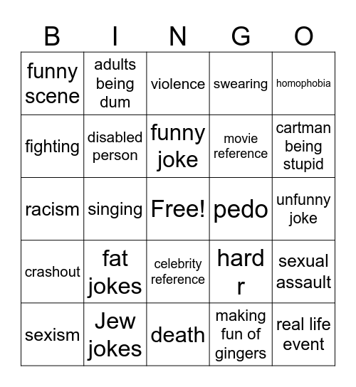 South Park Bingo Card