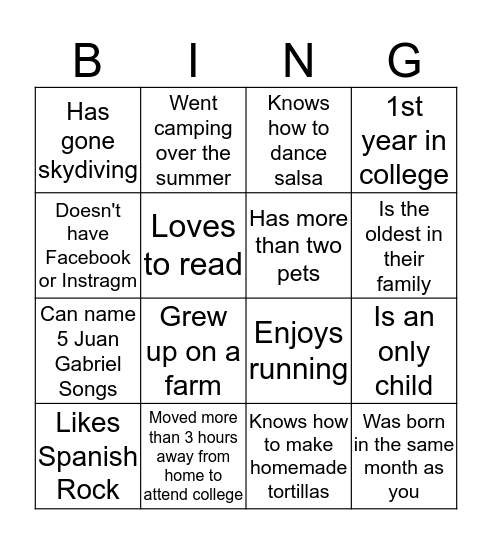 Find someone who... Bingo Card