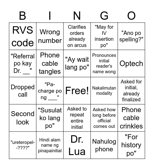 RR Phone Bingo Card