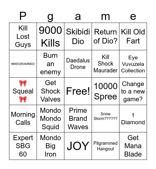 Pilgrammed Bingo Card