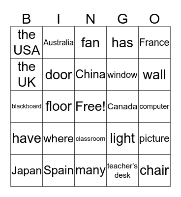 Vocab Bingo Card