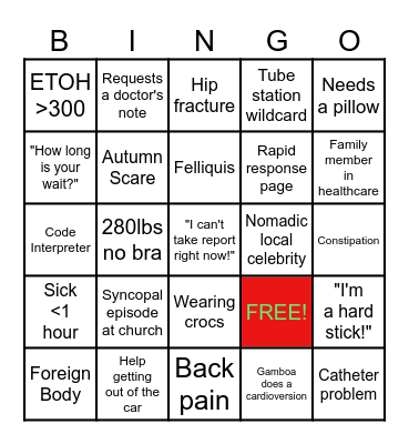 Sunday Funday ED Bingo Card