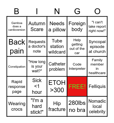 Sunday Funday ED Bingo Card