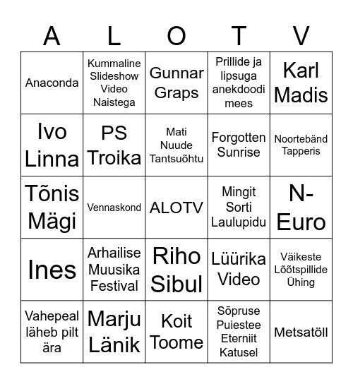 Alo Televisioon Bingo Card
