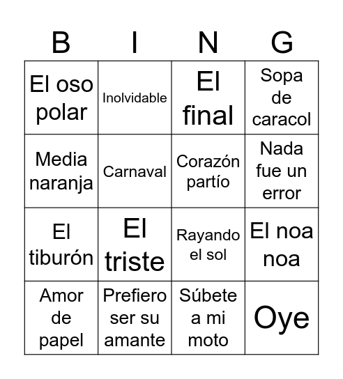 Karaoke Navideño Bingo Card