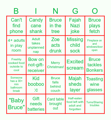 Wells Family Christmas Bingo Card