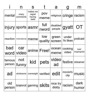 reels bingo Card