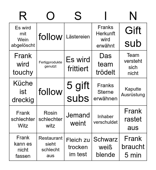 ROSIN STREAM Bingo Card