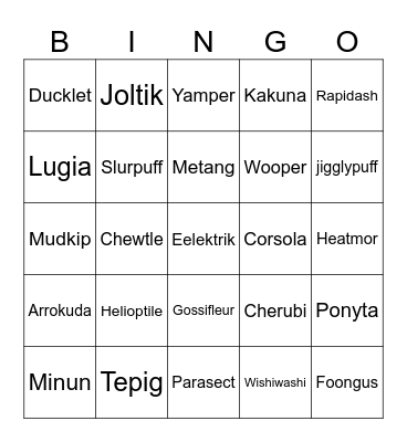 Pokemon Bingo Card