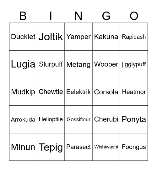 Pokemon Bingo Card
