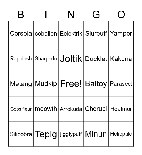 pokemon Bingo Card