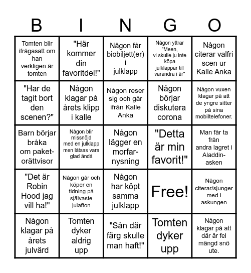 Julbingo 2021 Bingo Card