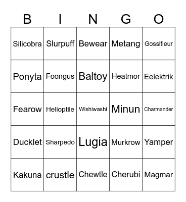 pokemon Bingo Card