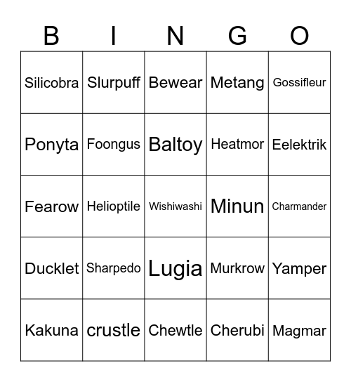 pokemon Bingo Card